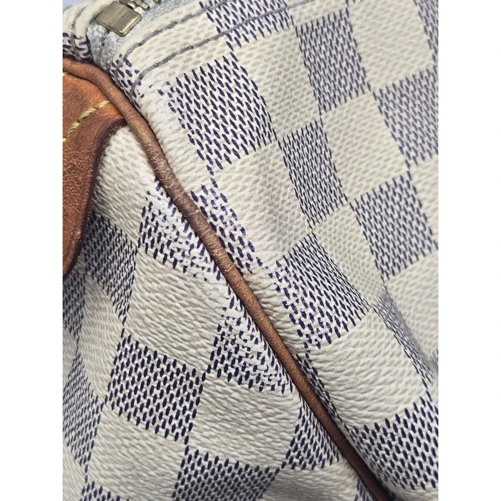 Louis Vuitton Speedy 30 Damier Azur Canvas Satchel Bag White Blue SD2151